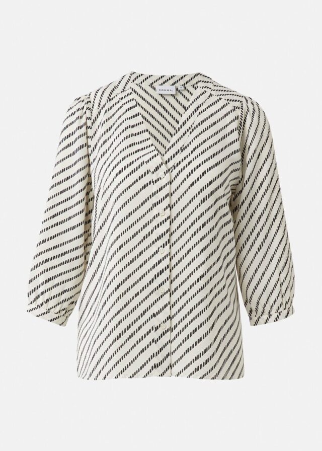 Gemusterte Chiffon-Bluse mit 3/4-Ärmeln und Raffung