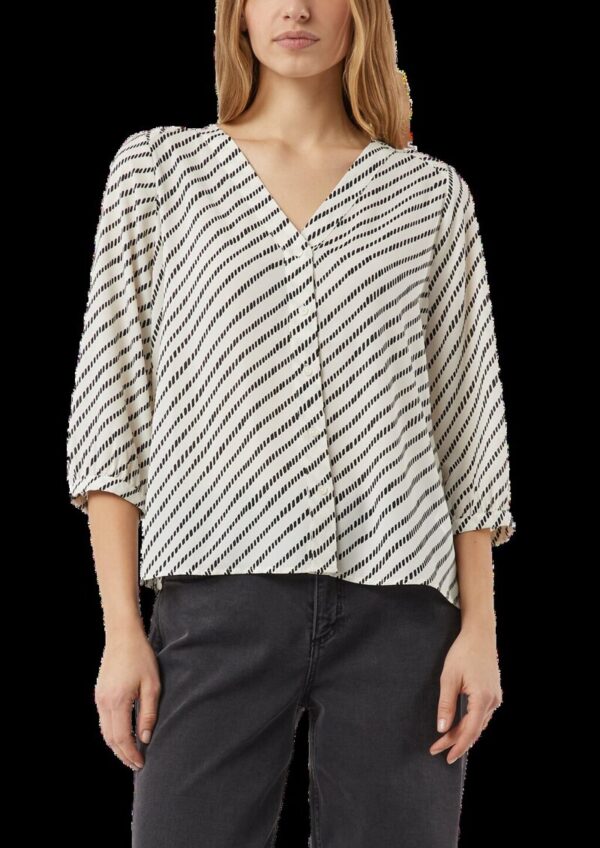 Gemusterte Chiffon-Bluse mit 3/4-Ärmeln und Raffung