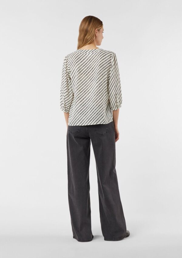 Gemusterte Chiffon-Bluse mit 3/4-Ärmeln und Raffung