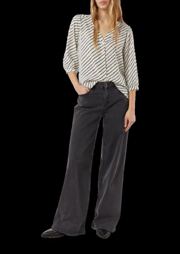 Gemusterte Chiffon-Bluse mit 3/4-Ärmeln und Raffung