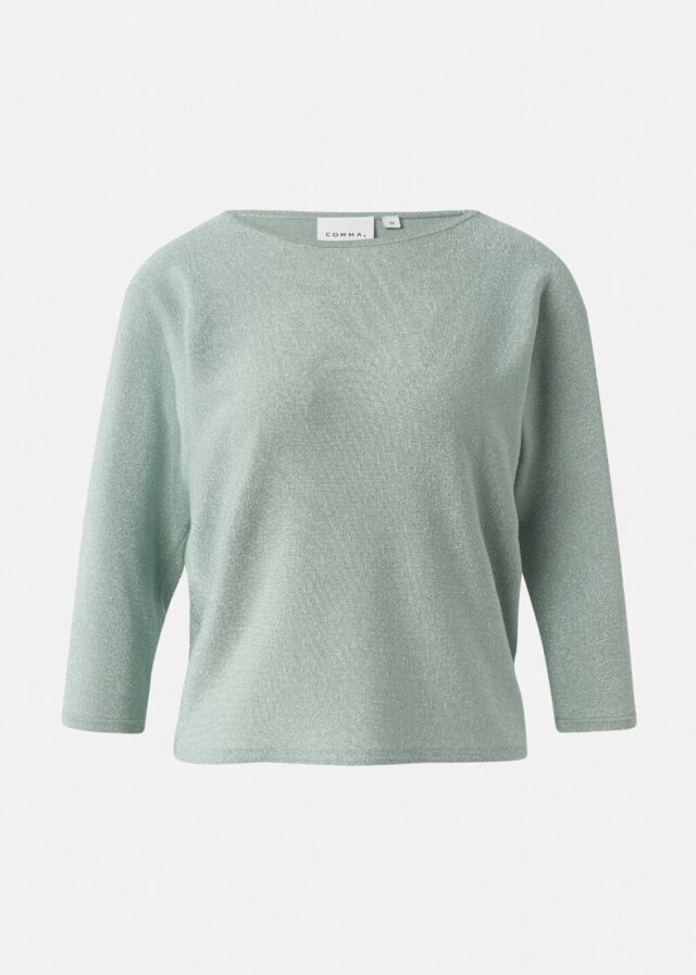 Feinstrick-Pullover mit Glitzergarn und Fledermausärmeln