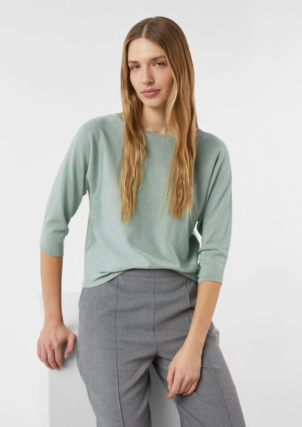 Feinstrick-Pullover mit Glitzergarn und Fledermausärmeln