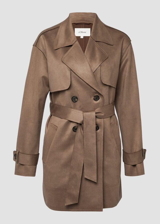 Trenchcoat mit Gürtel in Velourslederoptik