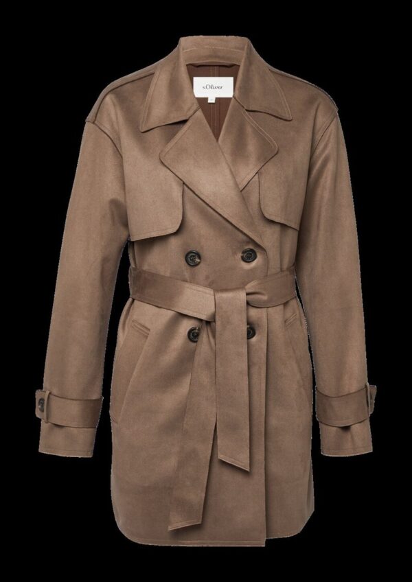 Trenchcoat mit Gürtel in Velourslederoptik