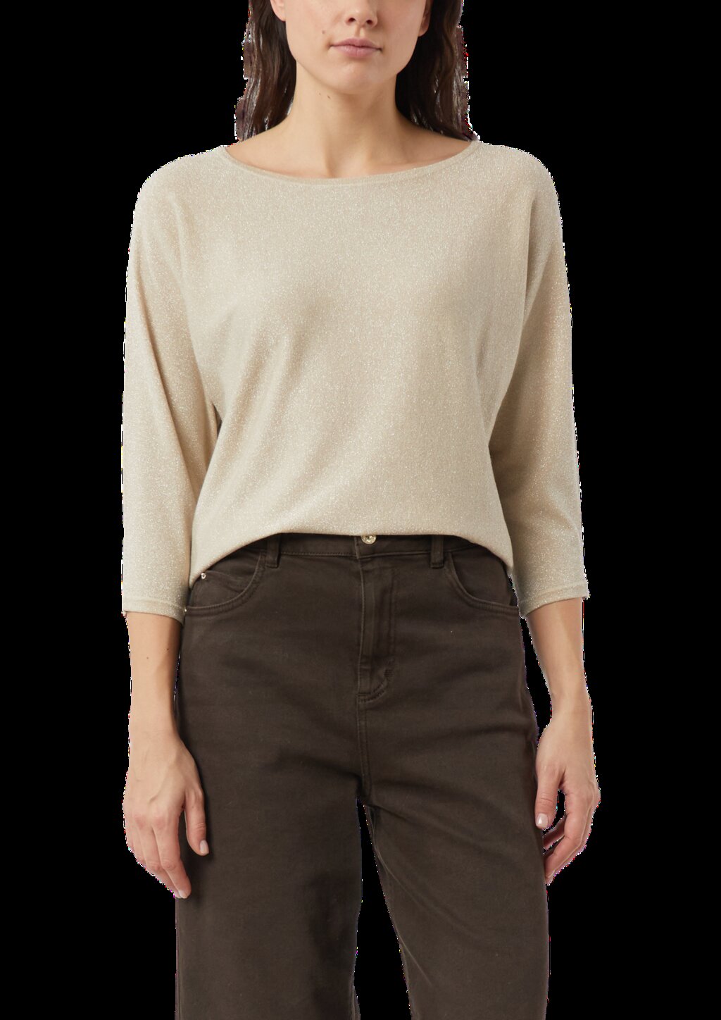 Glitzergarn-Feinstrickpullover mit 3/4-Arm