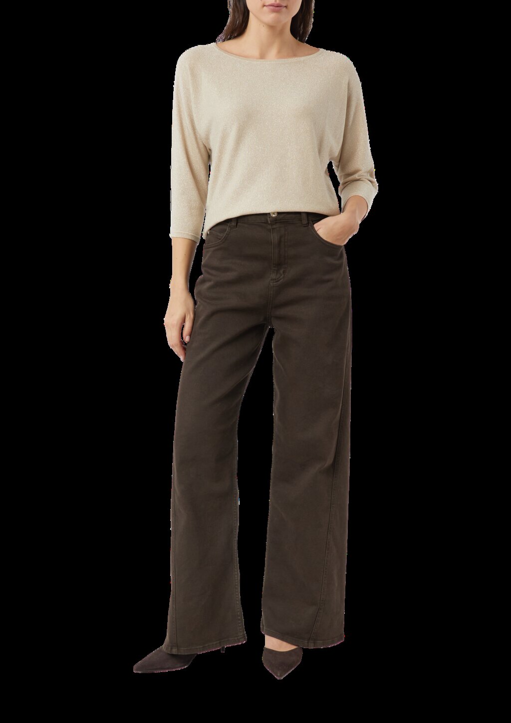 Glitzergarn-Feinstrickpullover mit 3/4-Arm