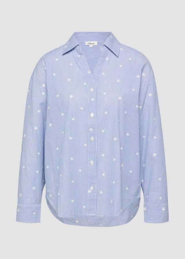 Bestickte Baumwollbluse mit Turn-up