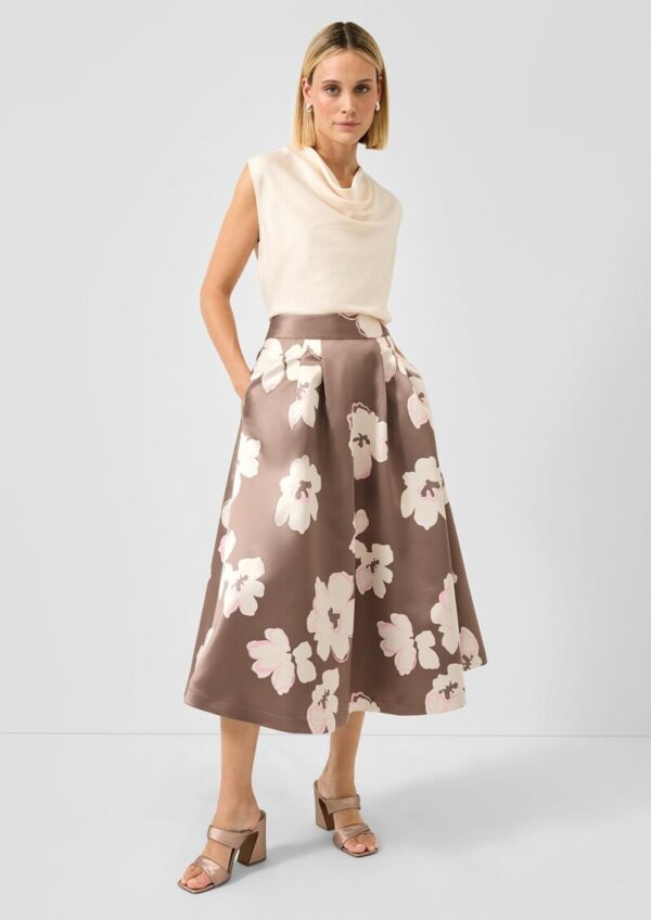 Satin-Midirock mit Bundfalten und Seitentaschen