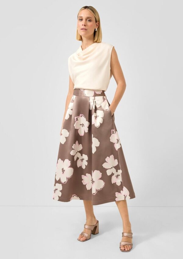 Satin-Midirock mit Bundfalten und Seitentaschen