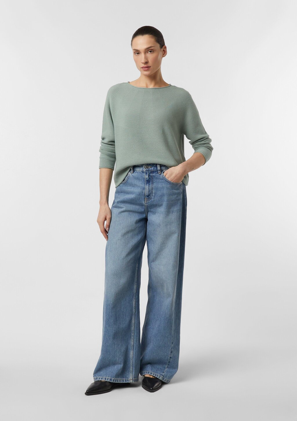 Strukturierter Strickpullover mit Rollsaum