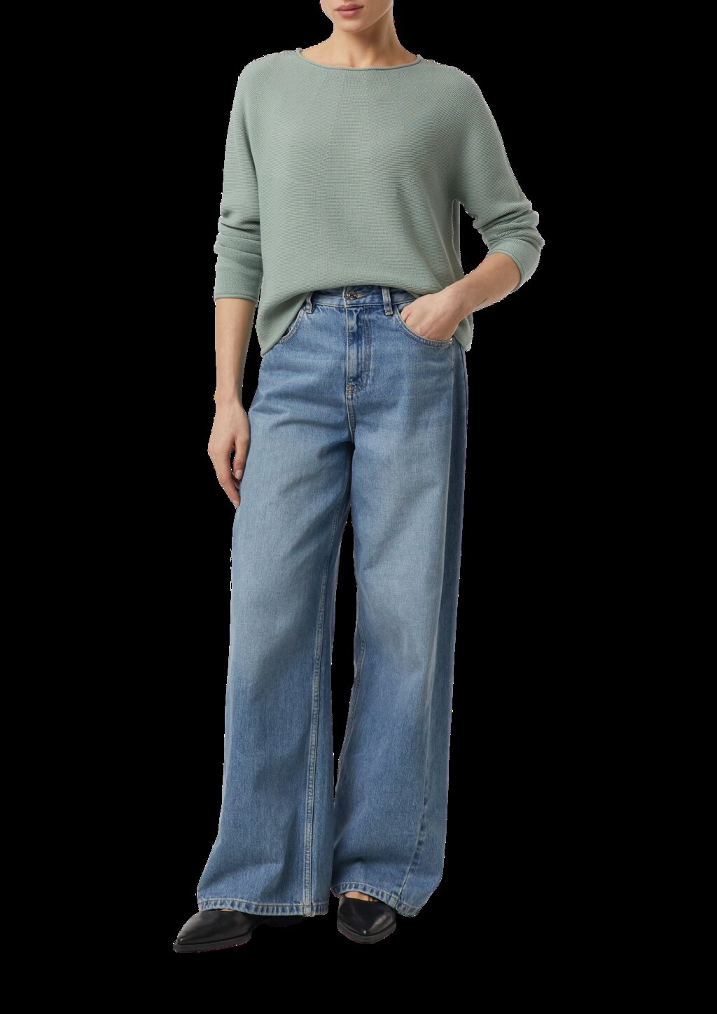 Strukturierter Strickpullover mit Rollsaum