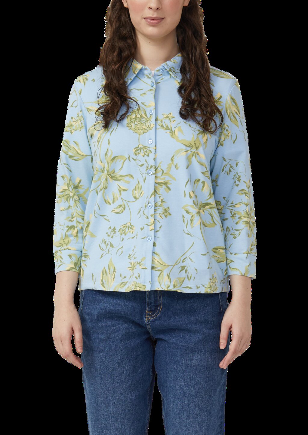 Gemustertes Jersey-T-Shirt mit 3/4-Ärmeln und All-over-Print