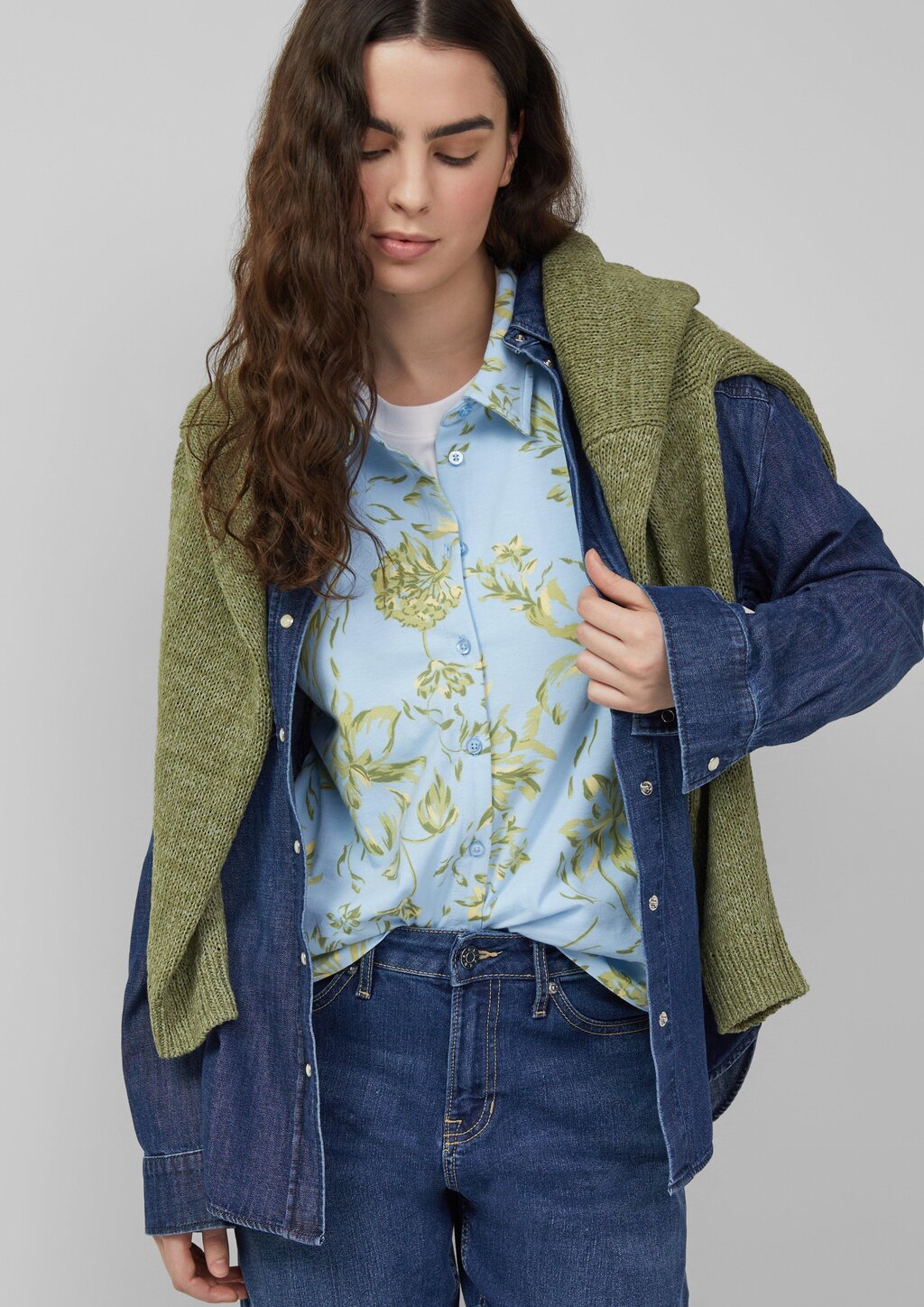 Gemustertes Jersey-T-Shirt mit 3/4-Ärmeln und All-over-Print