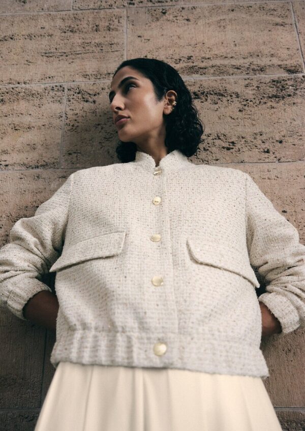 Bouclé-Bomberjacke mit Pailletten im Relaxed Fit