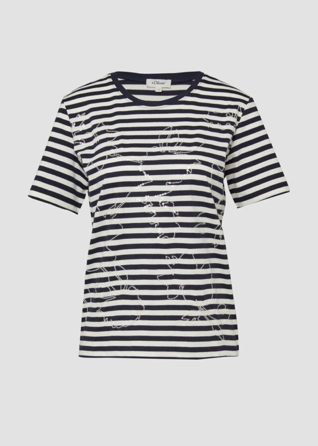 Gestreiftes Baumwoll-T-Shirt mit Pailletten