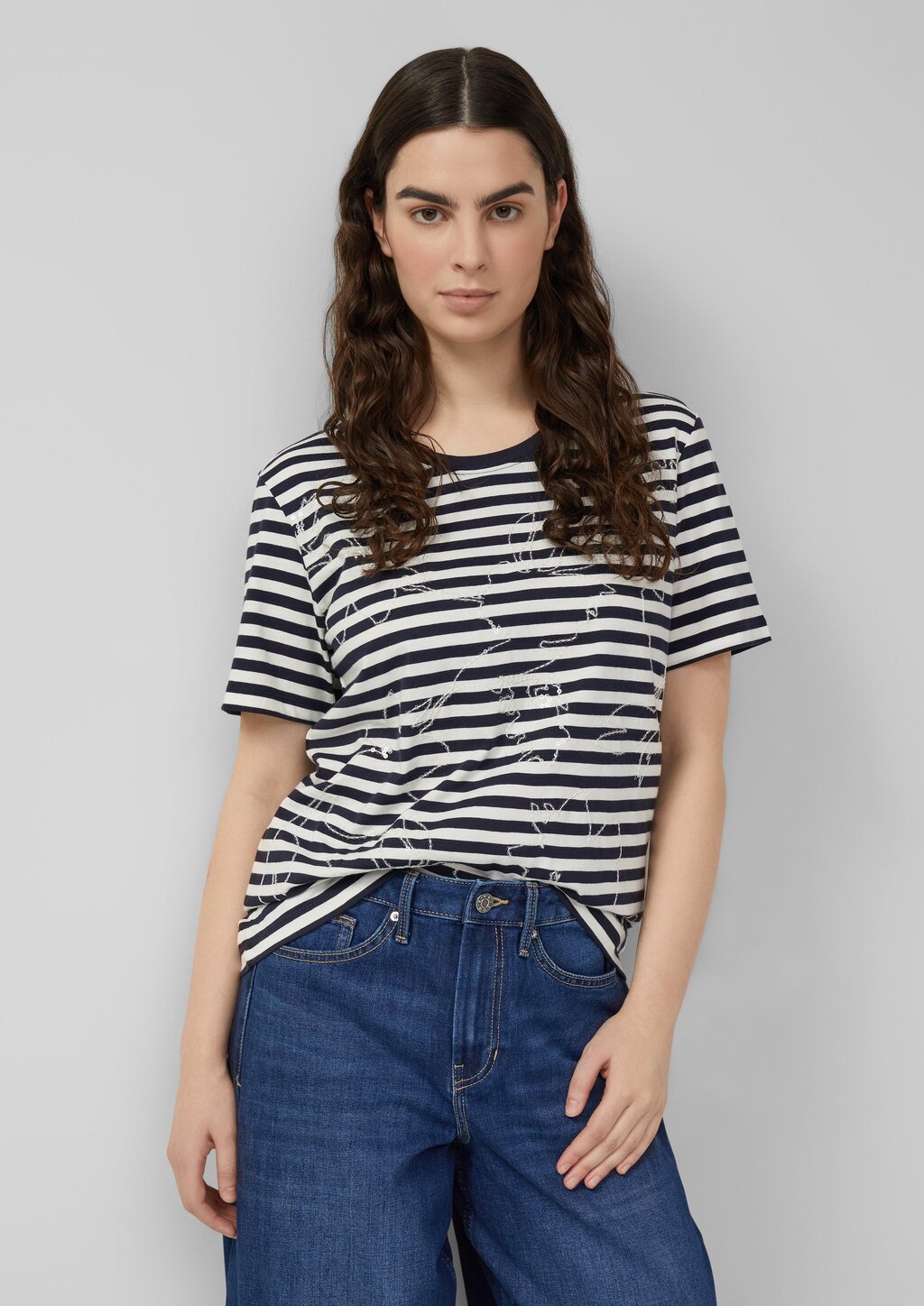 Gestreiftes Baumwoll-T-Shirt mit Pailletten