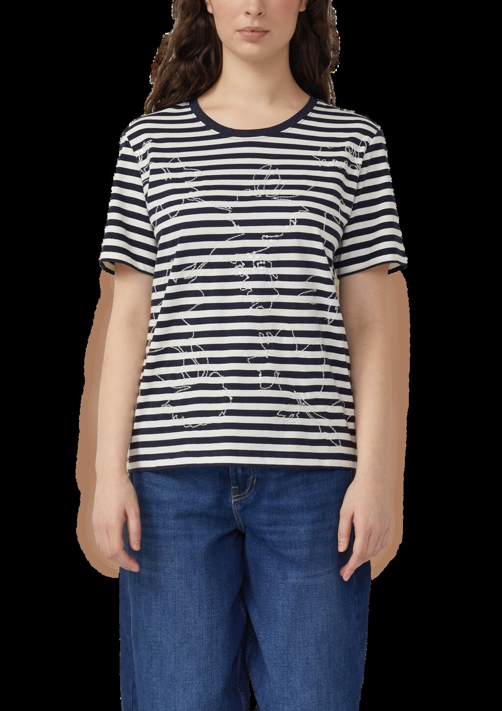 Gestreiftes Baumwoll-T-Shirt mit Pailletten