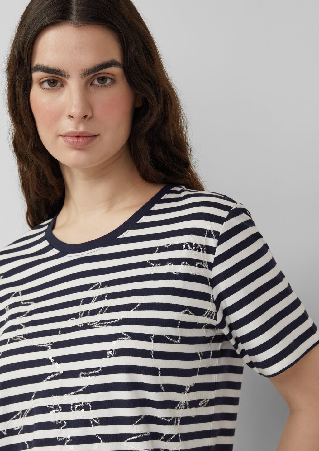 Gestreiftes Baumwoll-T-Shirt mit Pailletten