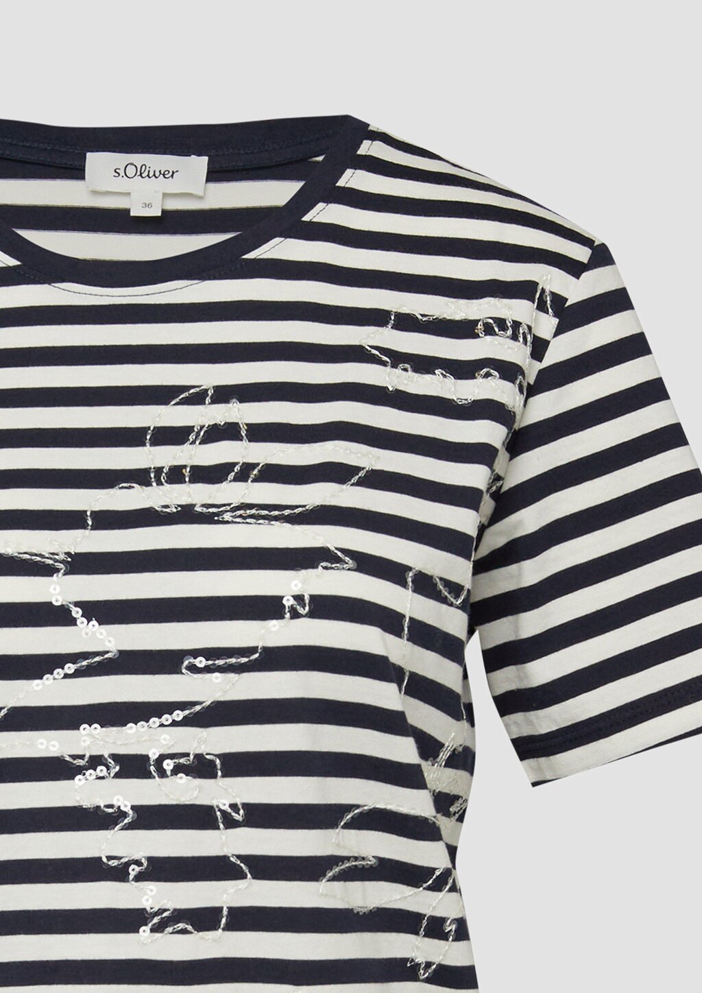 Gestreiftes Baumwoll-T-Shirt mit Pailletten