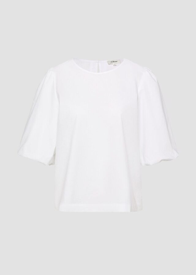 Popeline-Bluse mit Ballonärmeln