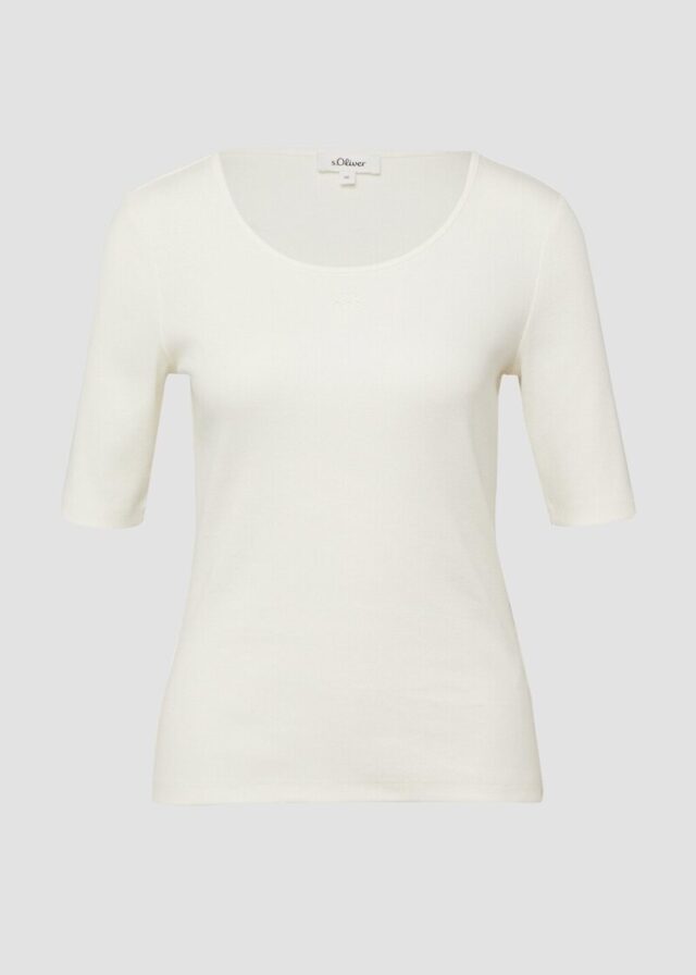 Geripptes T-Shirt im Slim Fit mit Stickerei