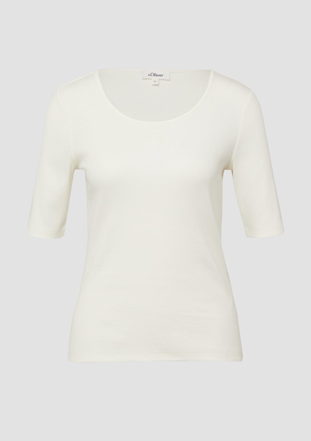 Geripptes T-Shirt im Slim Fit mit Stickerei