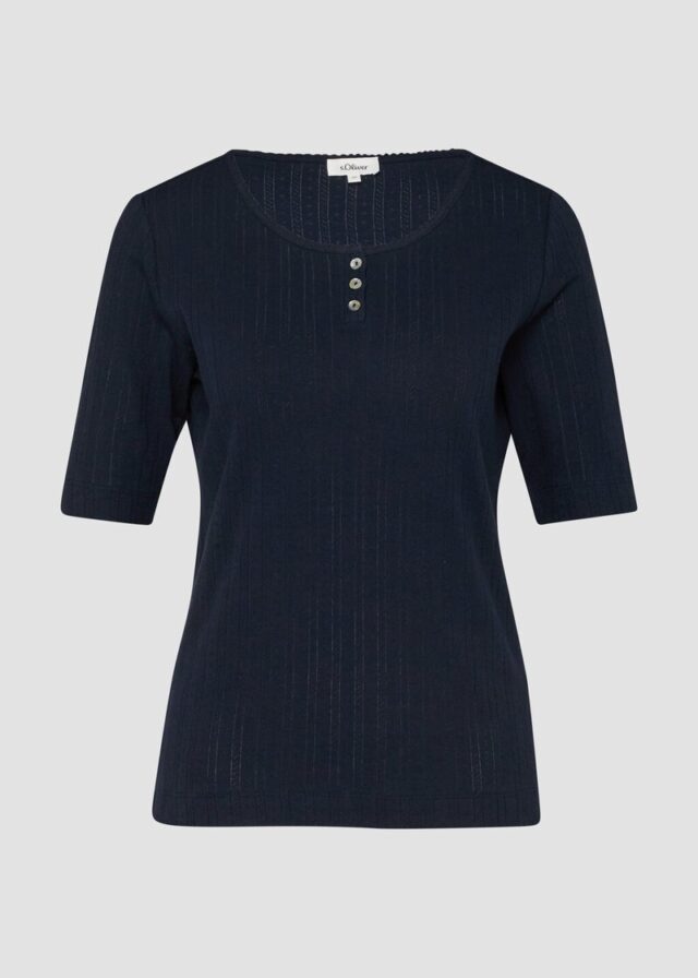 Pointelle-T-Shirt mit Knopfleiste