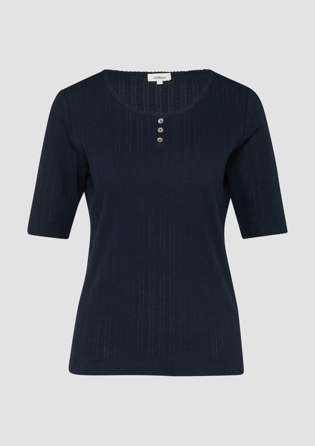 Pointelle-T-Shirt mit Knopfleiste