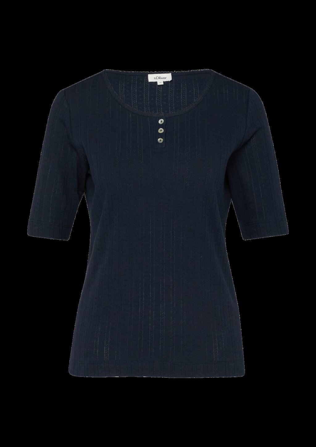 Pointelle-T-Shirt mit Knopfleiste