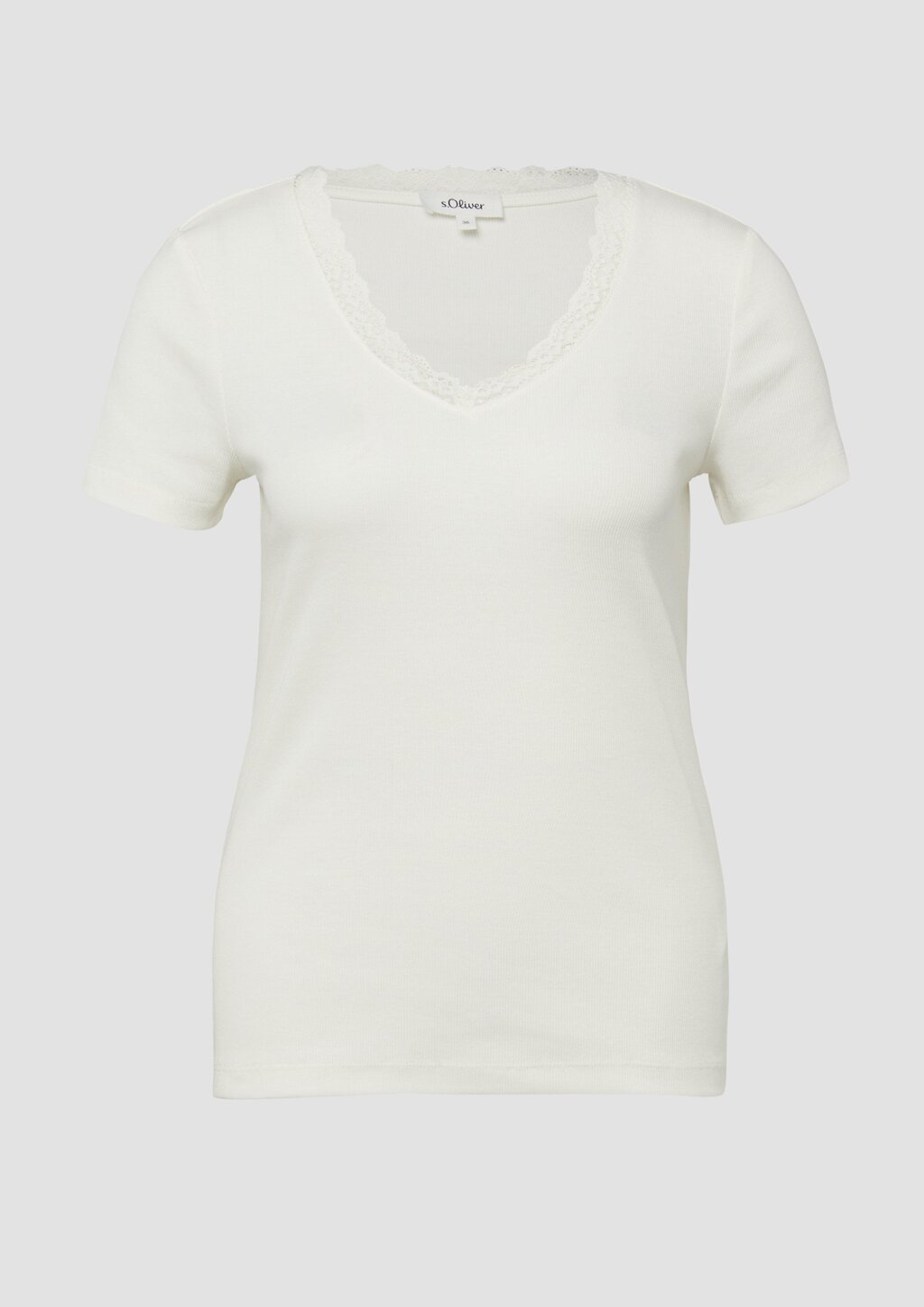 Ripp-T-Shirt mit Spitze am Ausschnitt