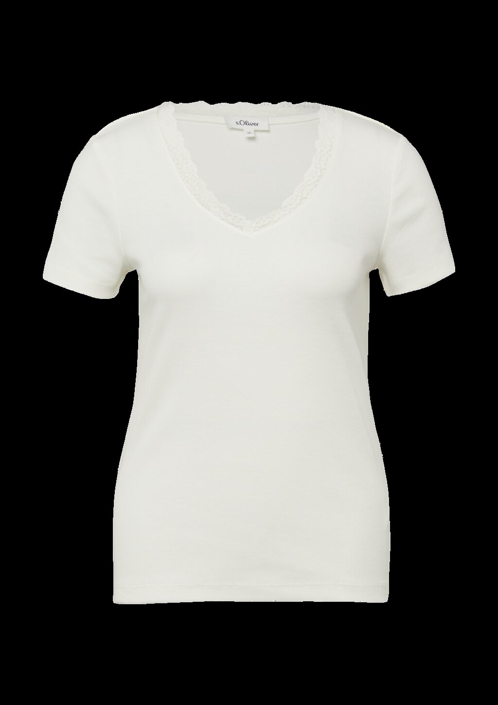 Ripp-T-Shirt mit Spitze am Ausschnitt