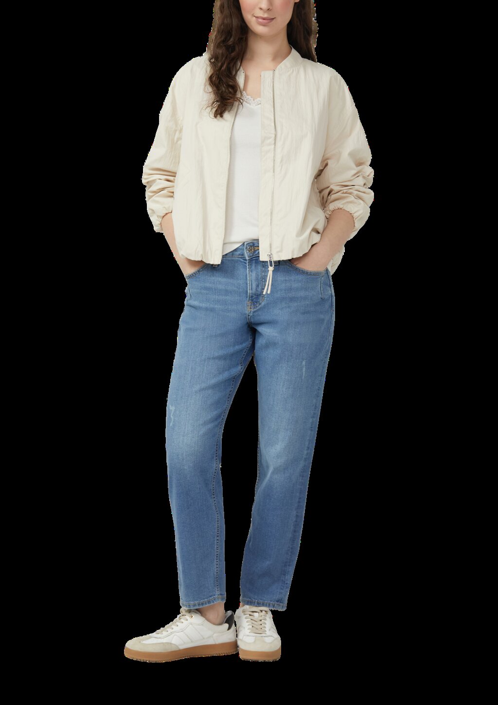 Ripp-T-Shirt mit Spitze am Ausschnitt