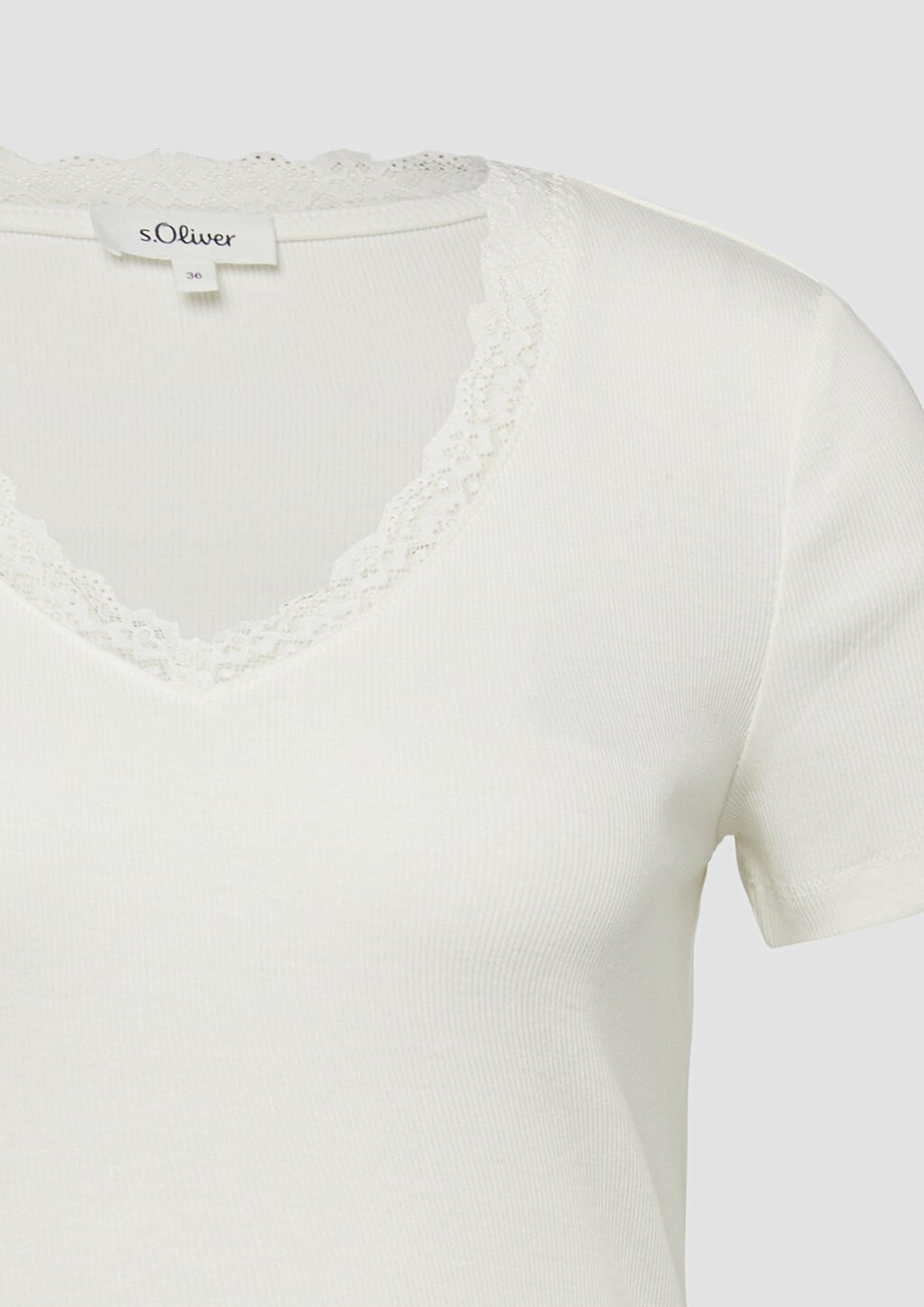 Ripp-T-Shirt mit Spitze am Ausschnitt