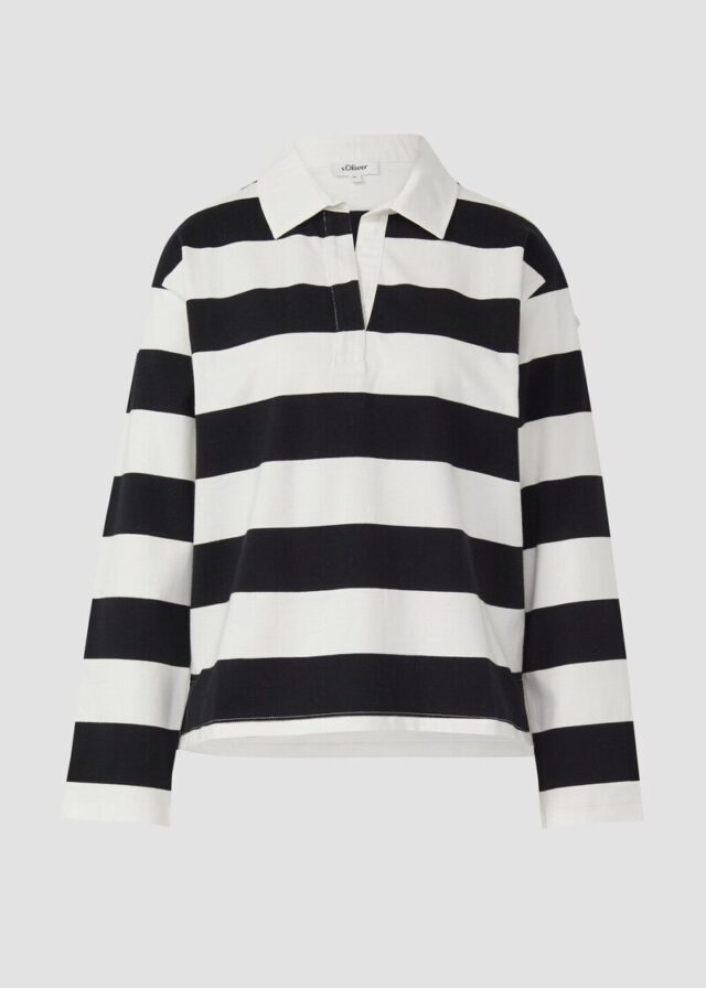 Gestreiftes Baumwoll-Shirt mit Hemdkragen