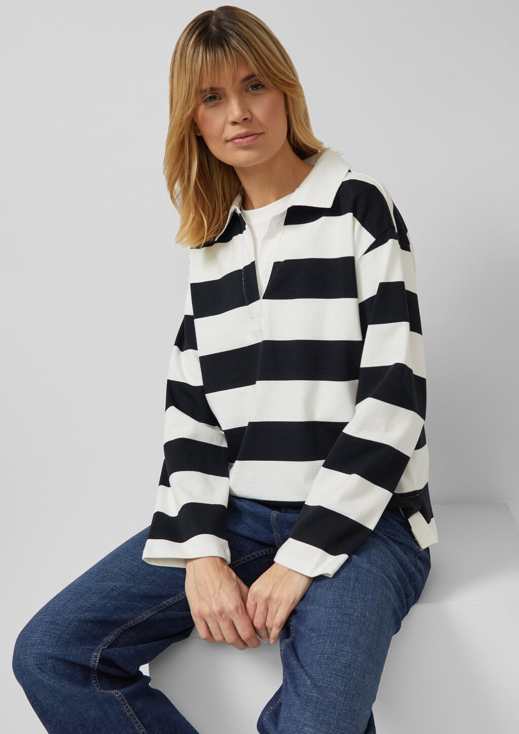 Gestreiftes Baumwoll-Shirt mit Hemdkragen