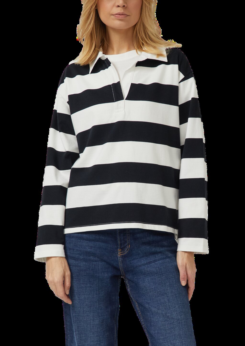 Gestreiftes Baumwoll-Shirt mit Hemdkragen