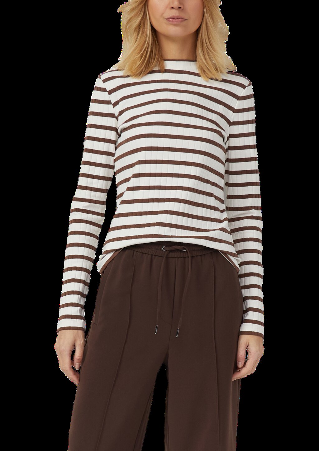 Geripptes Langarmshirt im Slim Fit