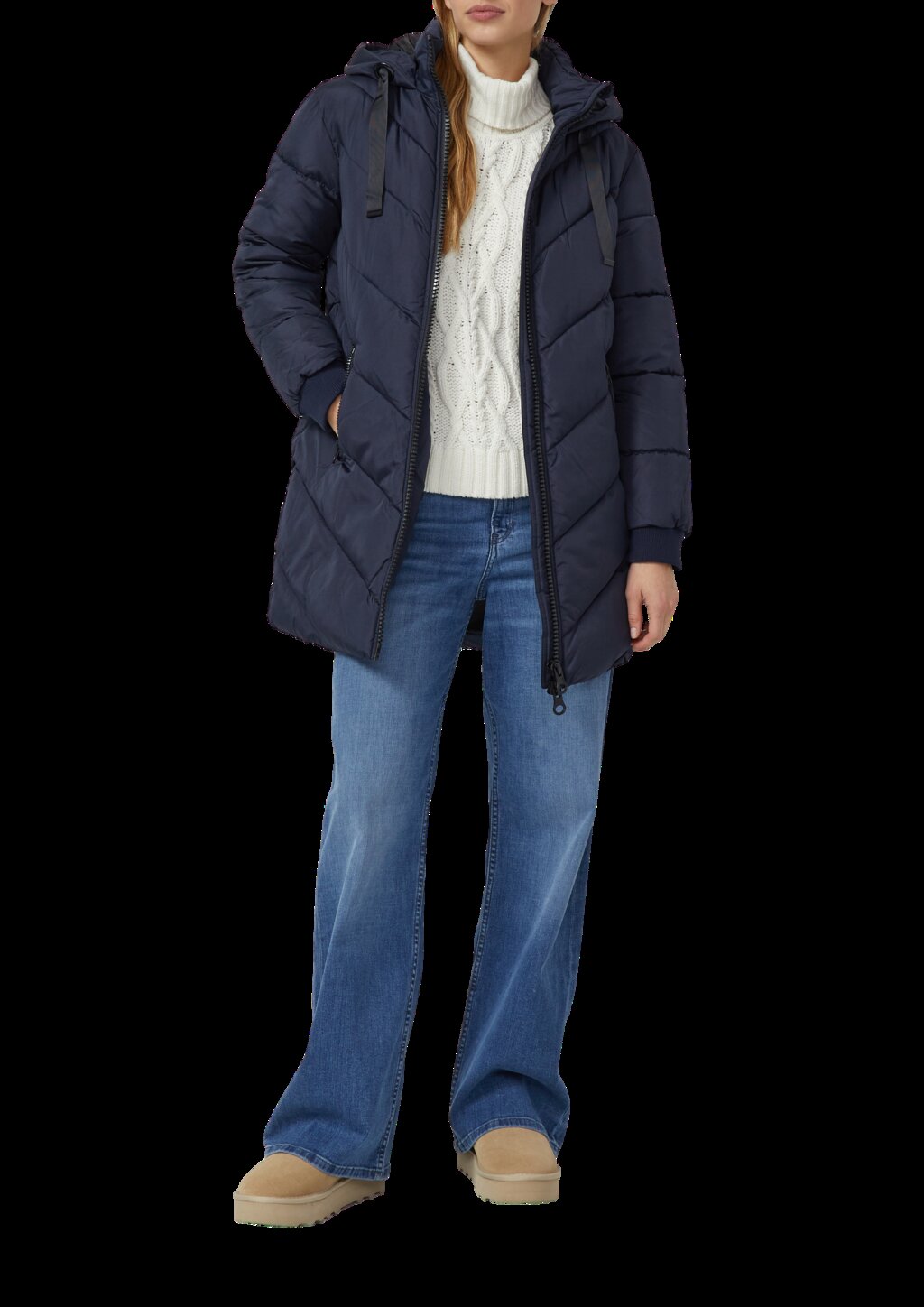 Mantel mit Steppmuster und Kapuze