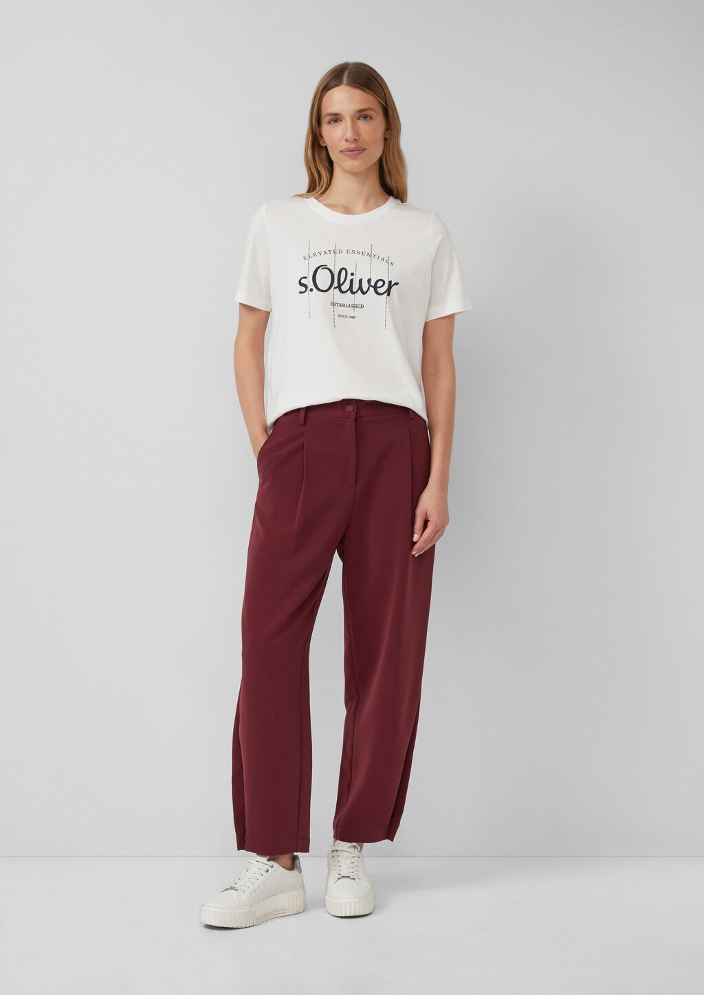 Cropped Hose mit Barrel Leg und Saum-Detail