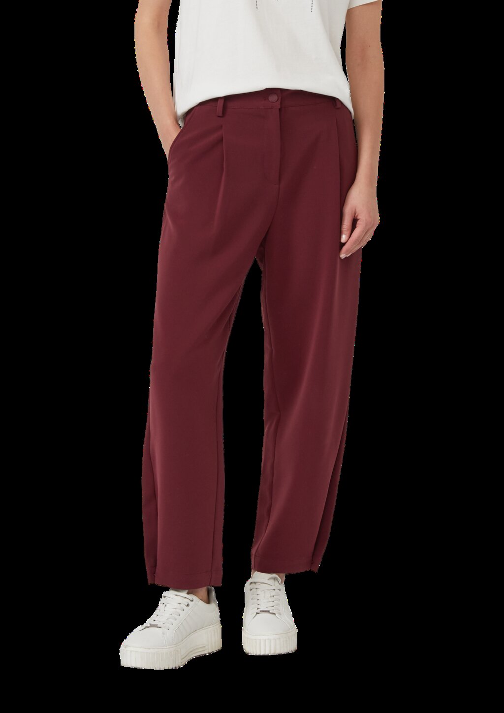 Cropped Hose mit Barrel Leg und Saum-Detail