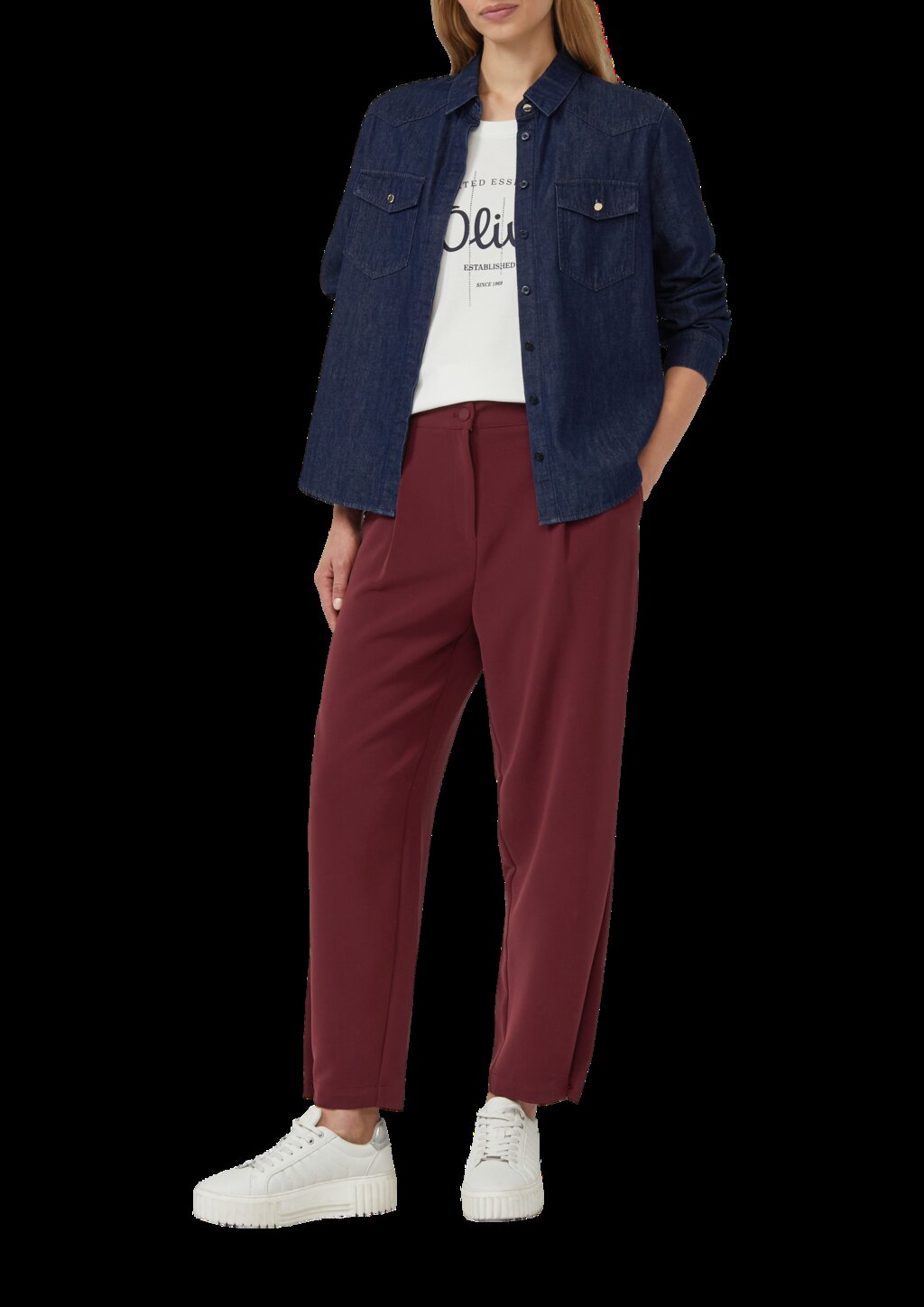 Cropped Hose mit Barrel Leg und Saum-Detail