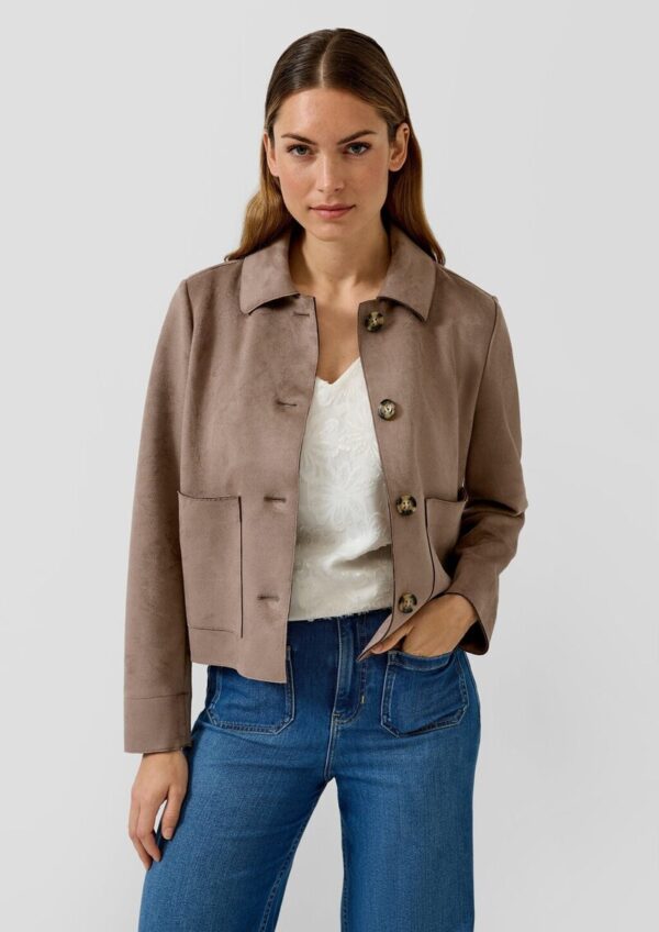 Kurze Jacke in Veloursleder-Optik mit aufgesetzten Taschen