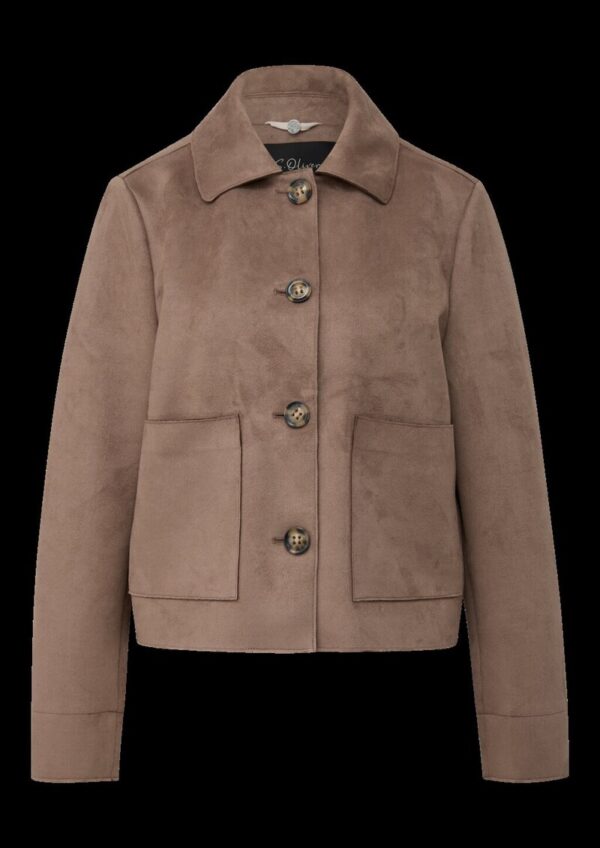 Kurze Jacke in Veloursleder-Optik mit aufgesetzten Taschen