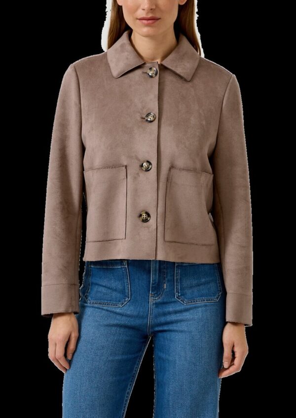 Kurze Jacke in Veloursleder-Optik mit aufgesetzten Taschen