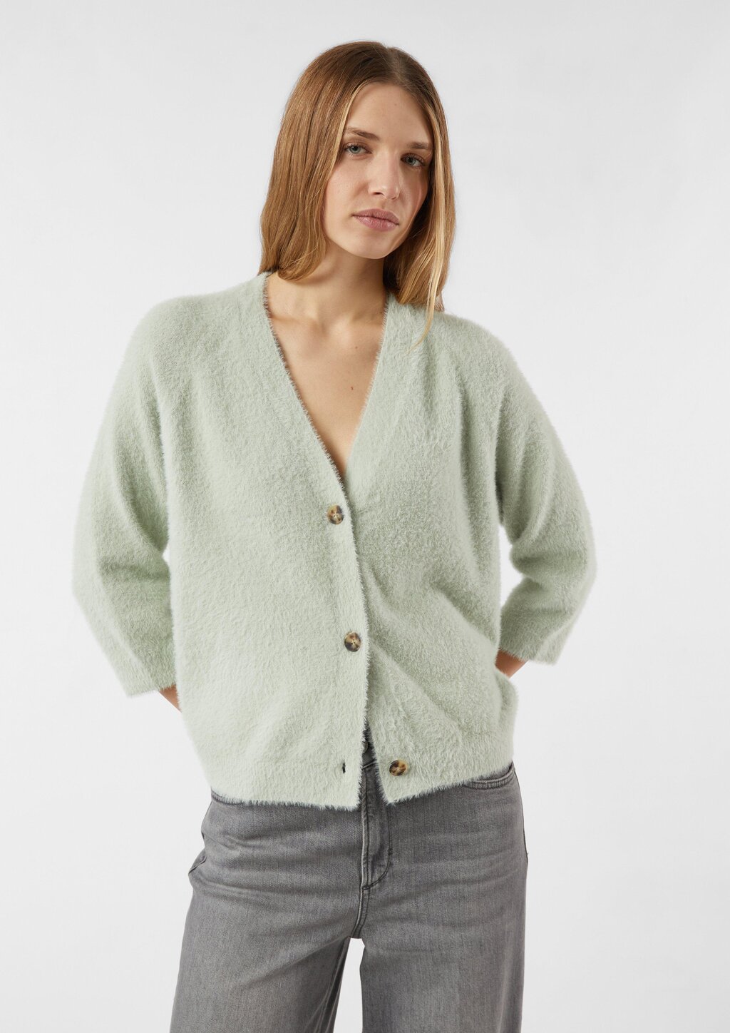 Flauschiger Strickcardigan mit 3/4-Ärmeln