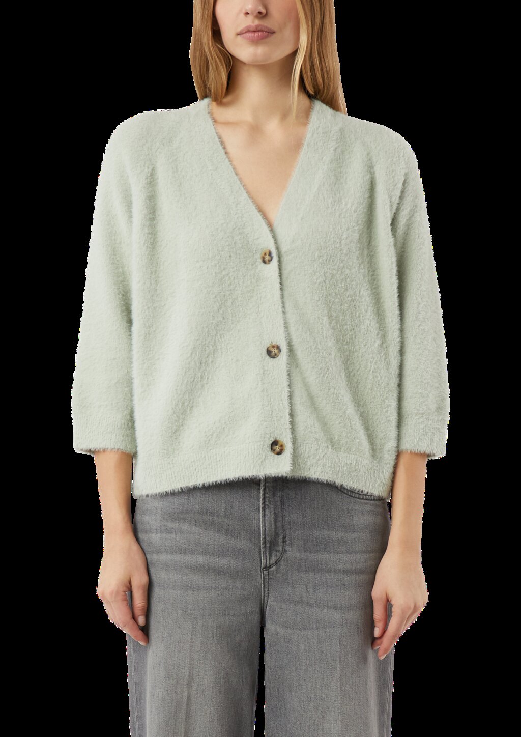 Flauschiger Strickcardigan mit 3/4-Ärmeln