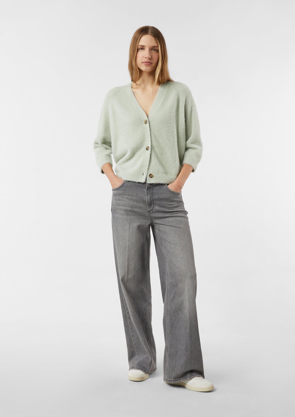 Flauschiger Strickcardigan mit 3/4-Ärmeln