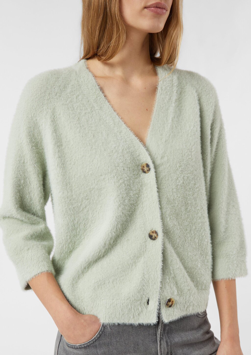 Flauschiger Strickcardigan mit 3/4-Ärmeln