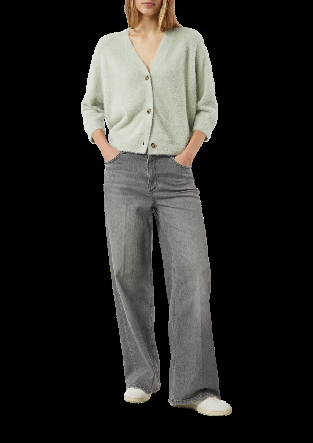 Flauschiger Strickcardigan mit 3/4-Ärmeln