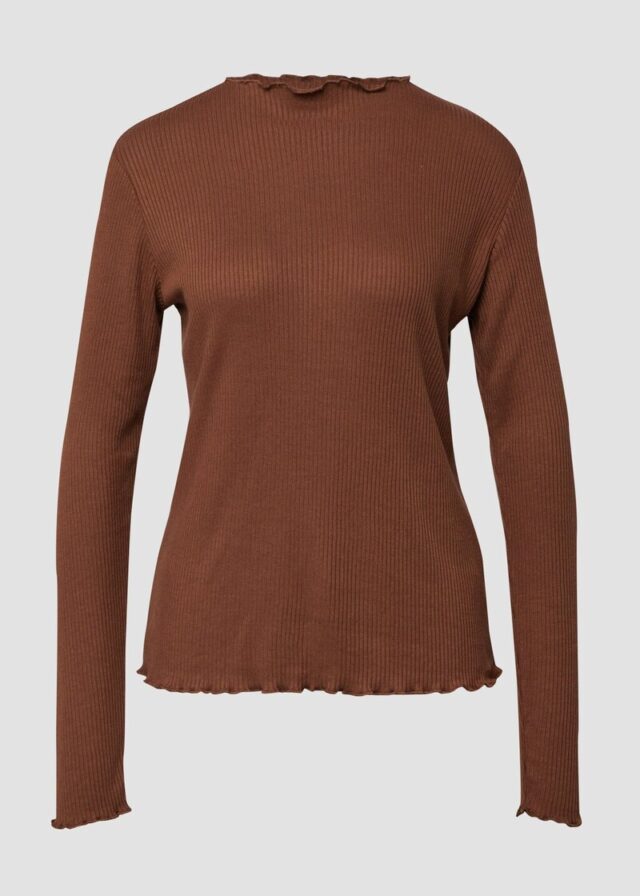 Geripptes Langarmshirt mit gewelltem Saum